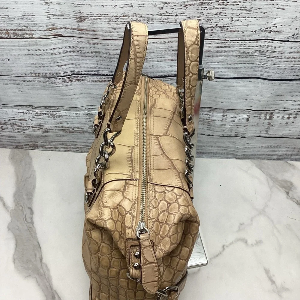 RARE COACH ASHLEY SATCHEL FAUX CROC TAN CAMEL HAND SHOULDER BAG FALL RETIRED GUC